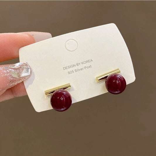 Red Pearl Stud Earrings