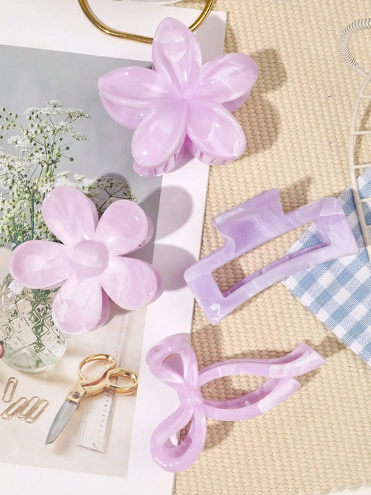 Burgundy Bow & Floral Claw Clips Set