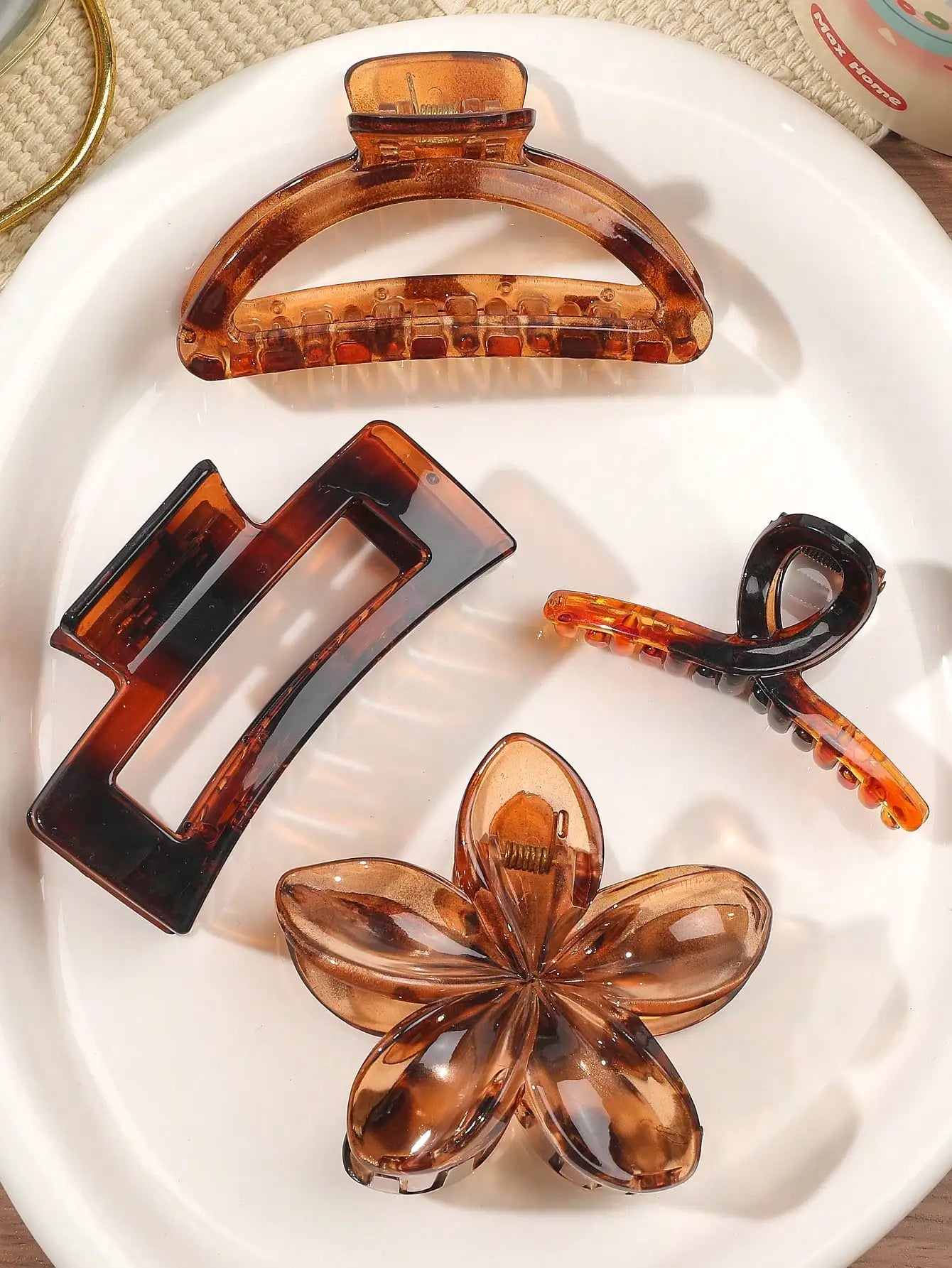Burgundy Bow & Floral Claw Clips Set