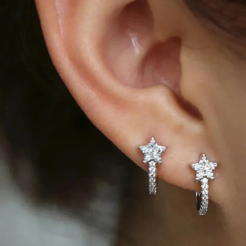 CZ Star Hoop Earrings
