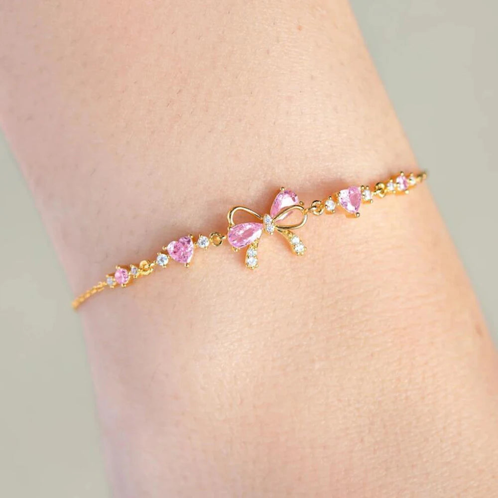 Y2K Pink Zircon Heart Chain Bracelet