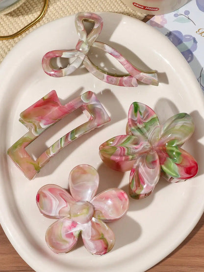 Burgundy Bow & Floral Claw Clips Set