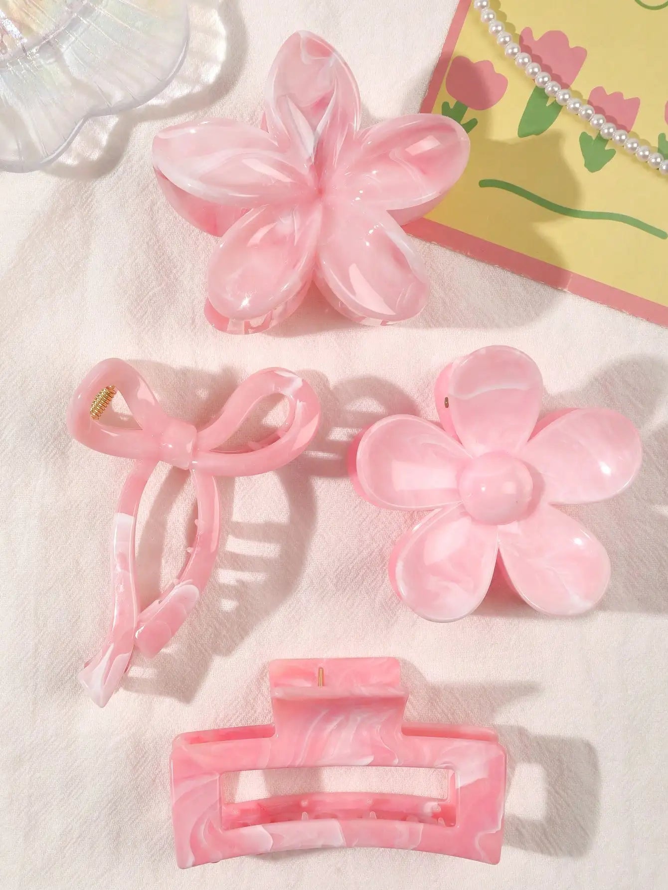 Burgundy Bow & Floral Claw Clips Set