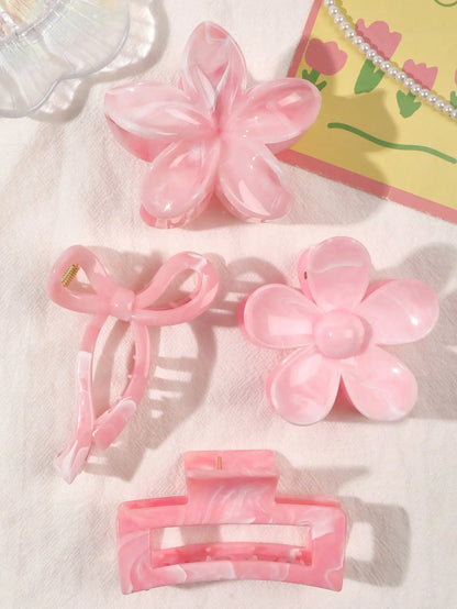 Burgundy Bow & Floral Claw Clips Set